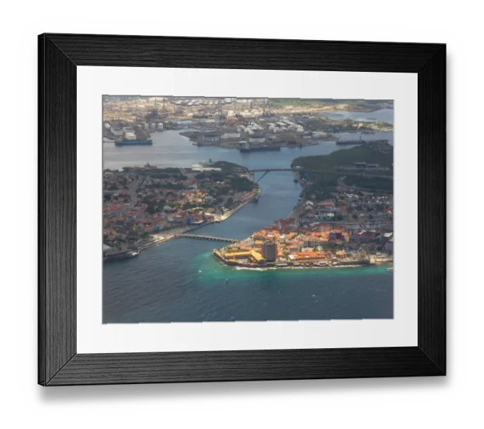 Framed Print : Aerial of the coast and Willemstad, CuraAzao Framed Print : Aerial of the coast and Willemstad, CuraAzao