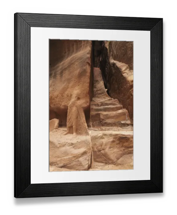 Framed Print : Carving of a caravan man and his camel, the Siq, Petra, Jordan Framed Print : Carving of a caravan man and his camel, the Siq, Petra, Jordan