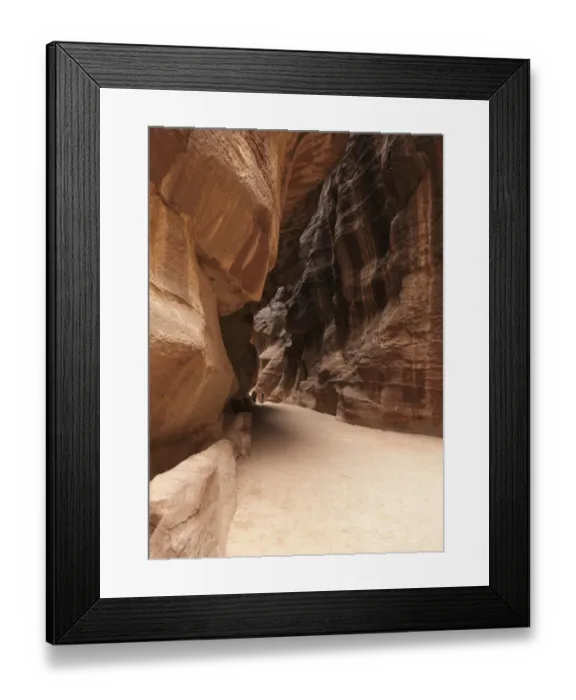 Framed Print : The Siq, the narrow canyon snakes its way towards Petra, Jordan Framed Print : The Siq, the narrow canyon snakes its way towards Petra, Jordan