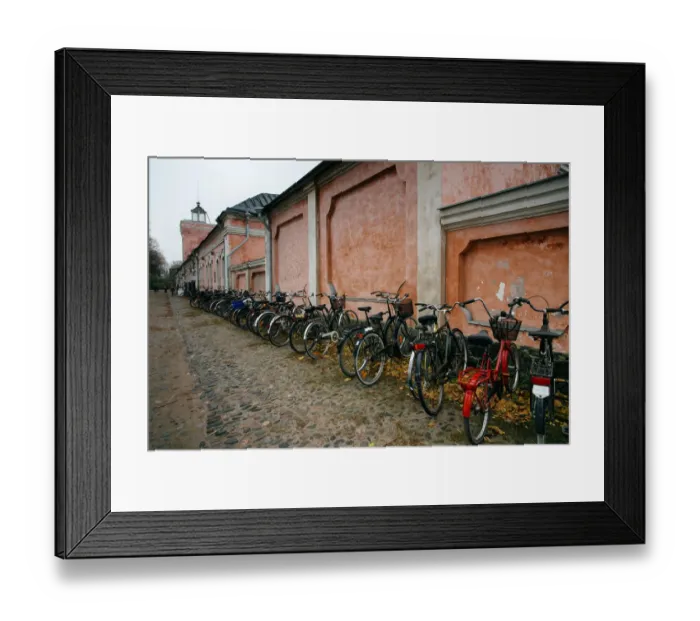 Framed Print : Bicycles parking lot near passenger ferry terminal in Suomenlinna, Finland Framed Print : Bicycles parking lot near passenger ferry terminal in Suomenlinna, Finland
