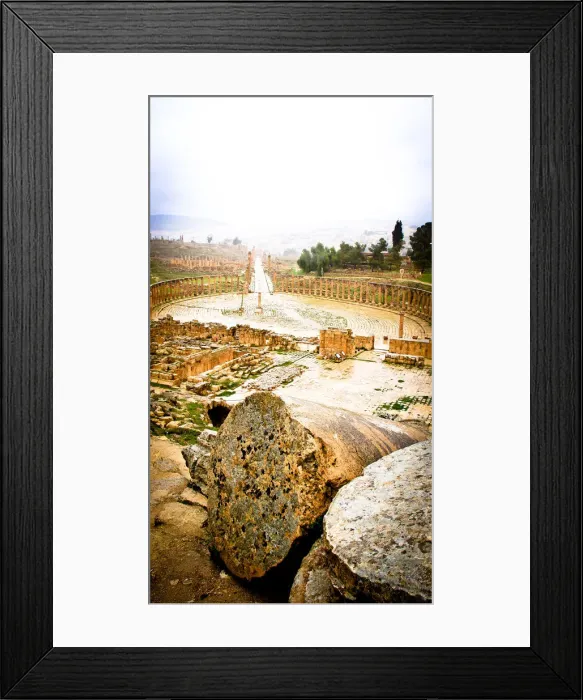Framed Print : Panoramic view of Jerash Oval Forum towards North Gate Framed Print : Panoramic view of Jerash Oval Forum towards North Gate