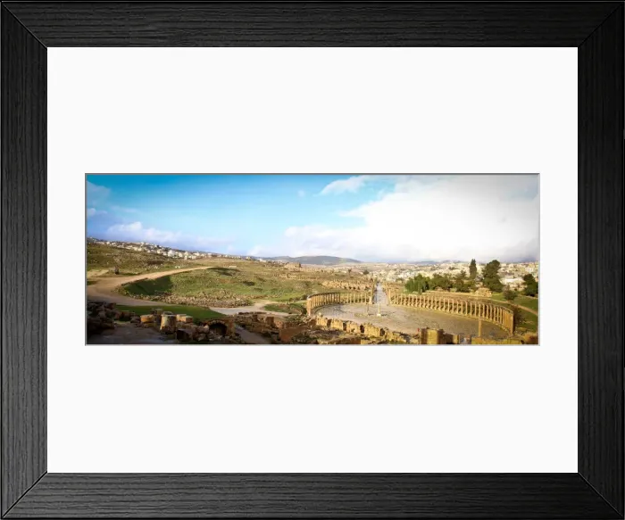 Framed Print : Panoramic view of Jerash Oval Forum and wider site Framed Print : Panoramic view of Jerash Oval Forum and wider site
