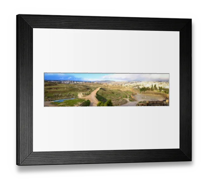 Framed Print : Panoramic view of Jerash Oval Forum and wider site Framed Print : Panoramic view of Jerash Oval Forum and wider site