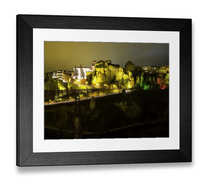Framed Print : Hanging houses illuminated in the night, Cuenca, Castilla La Mancha, Spain Framed Print : Hanging houses illuminated in the night, Cuenca, Castilla La Mancha, Spain