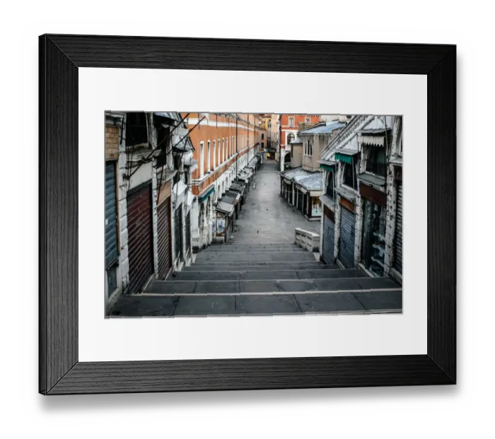 Framed Print : High-angle view on empty Venetian street from Rialto bridge Framed Print : High-angle view on empty Venetian street from Rialto bridge
