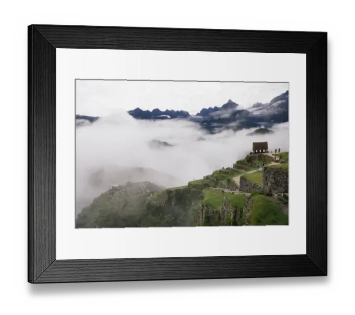 Framed Print : Machu Picchu surrounded by fog, Peru Framed Print : Machu Picchu surrounded by fog, Peru