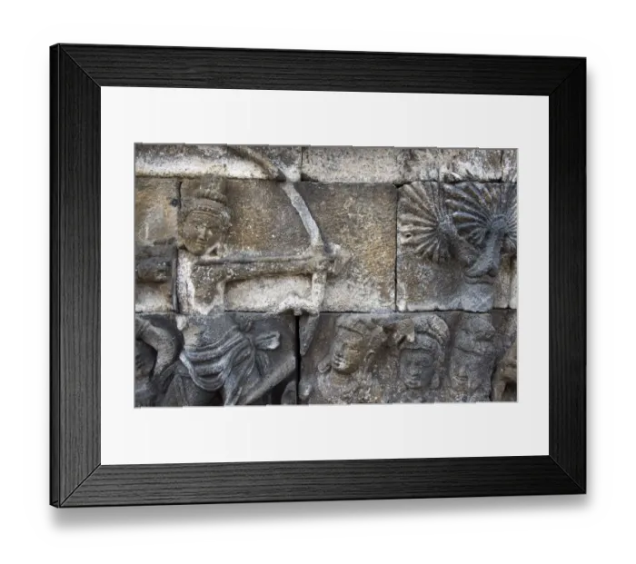 Framed Print : Detail in Bas-relief Carvings Depicting Scenes from Life of Buddha, Borobudur, Java, Indonesia Framed Print : Detail in Bas-relief Carvings Depicting Scenes from Life of Buddha, Borobudur, Java, Indonesia
