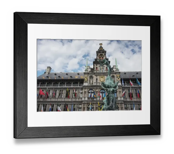 Framed Print : Belgium, Flanders, Antwerp, Grand Place, Town hall and brabo fountain Framed Print : Belgium, Flanders, Antwerp, Grand Place, Town hall and brabo fountain