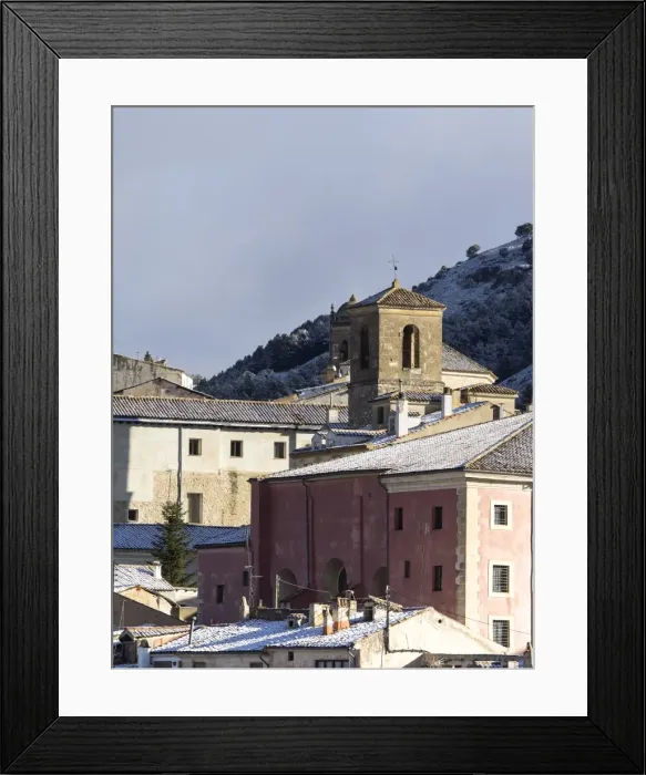 Framed Print : Sight of the old town of basin with the covered with snow roofs Framed Print : Sight of the old town of basin with the covered with snow roofs