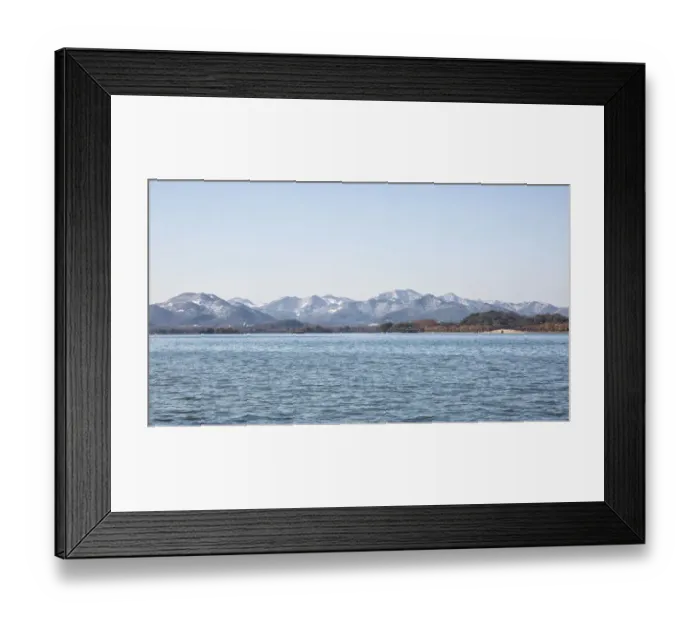 Framed Print : Panorama View of the West Lake against snow covered mountains, Zhejiang, China