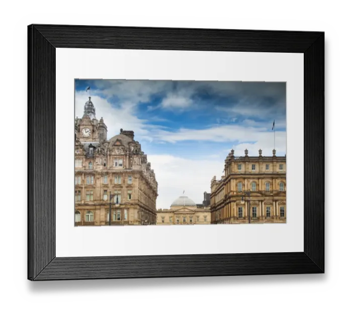 Framed Print : Edinburgh City View along North Bridge looking towards The WestGate and The Balmoral Framed Print : Edinburgh City View along North Bridge looking towards The WestGate and The Balmoral