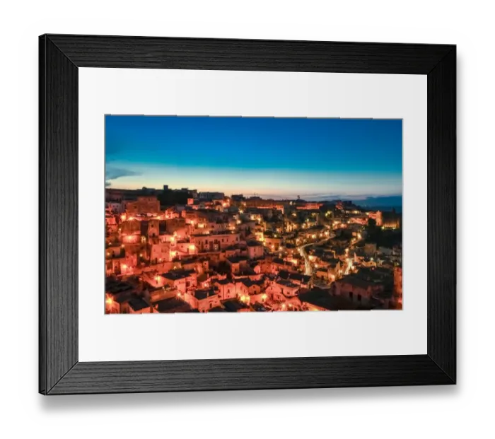 Framed Print : Matera skyline illuminated at dusk, a UNESCO heritage site Framed Print : Matera skyline illuminated at dusk, a UNESCO heritage site