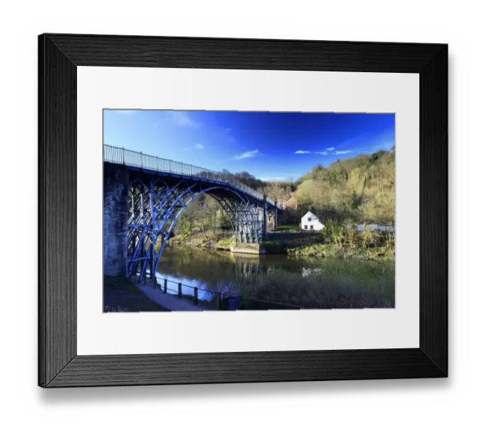 Framed Print : cast iron bridge, river Severn, Ironbridge town Framed Print : cast iron bridge, river Severn, Ironbridge town
