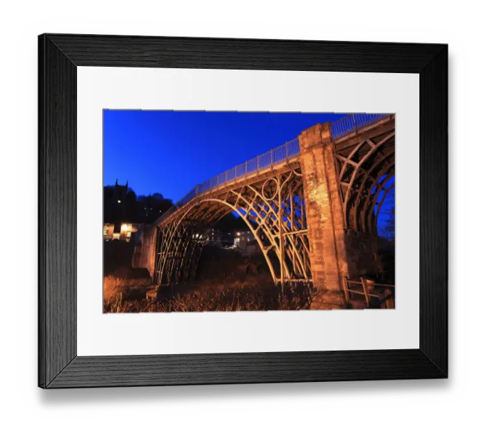 Framed Print : cast iron bridge, river Severn, Ironbridge town Framed Print : cast iron bridge, river Severn, Ironbridge town