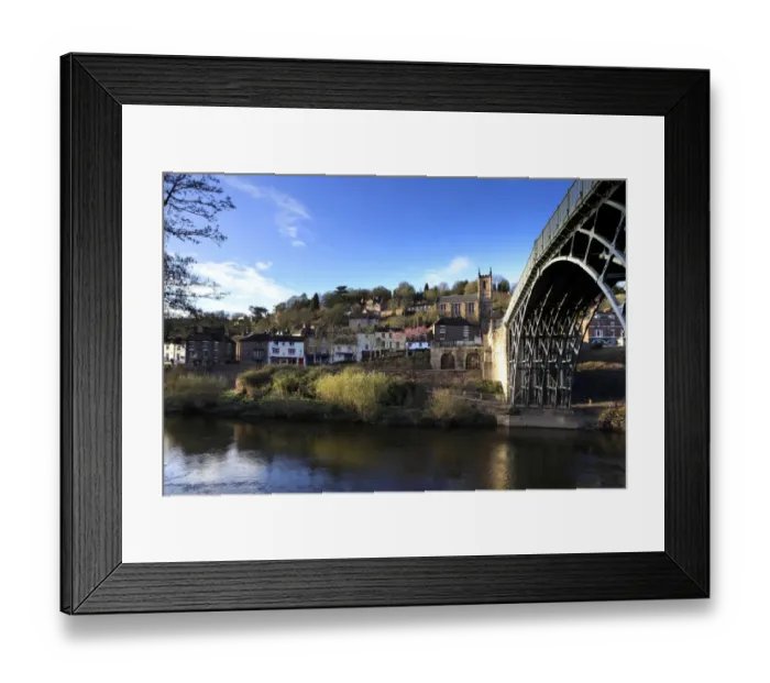 Framed Print : cast iron bridge, river Severn, Ironbridge town Framed Print : cast iron bridge, river Severn, Ironbridge town