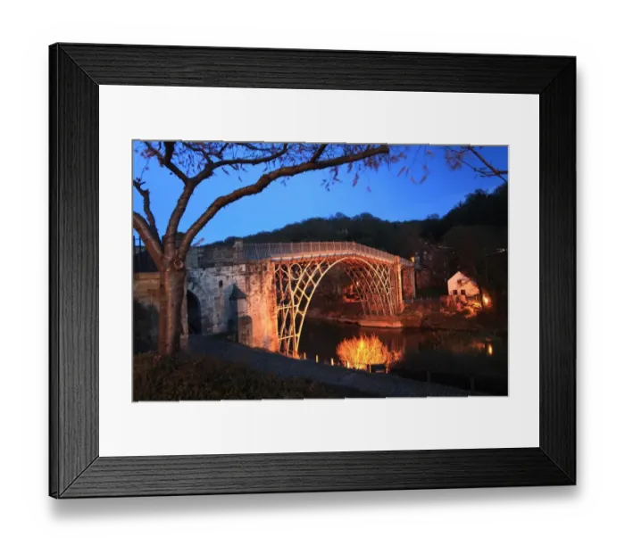 Framed Print : cast iron bridge, river Severn, Ironbridge town Framed Print : cast iron bridge, river Severn, Ironbridge town