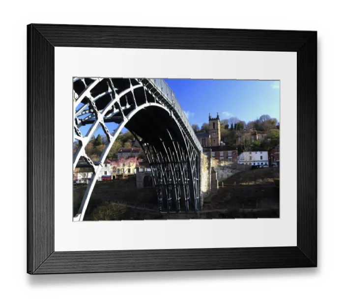 Framed Print : cast iron bridge, river Severn, Ironbridge town Framed Print : cast iron bridge, river Severn, Ironbridge town