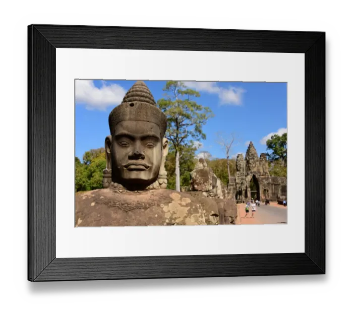 Framed Print : Statues on bridge at Angkor Thom South gate, towards the Bayon Temple, Siem Reap, Cambodia