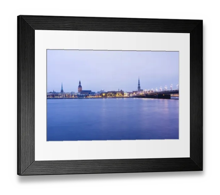 Framed Print : Old Riga skyline at dusk and Akmens bridge over Daugava river. Riga, Latvia Framed Print : Old Riga skyline at dusk and Akmens bridge over Daugava river. Riga, Latvia
