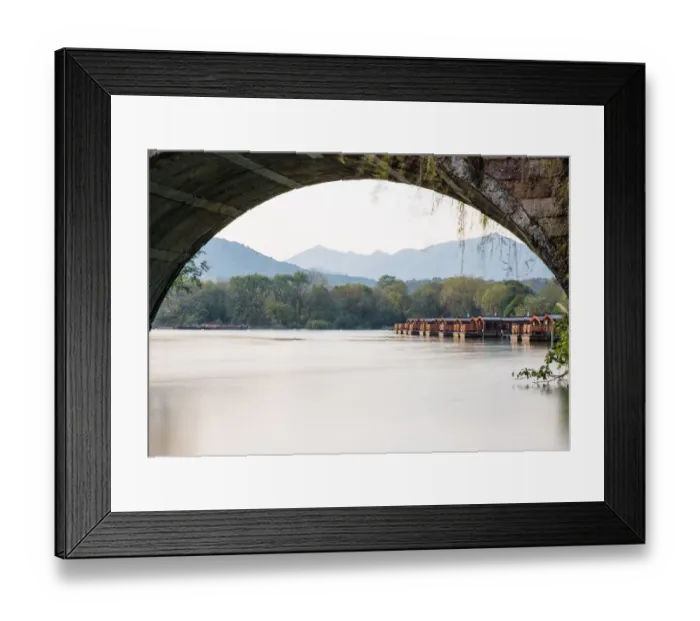 Framed Print : The dock seen from an arch of a stone bridge in Maojiabu Village, Hangzhou, China Framed Print : The dock seen from an arch of a stone bridge in Maojiabu Village, Hangzhou, China
