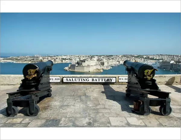 View from Upper Baracca Garden with Saluting Battery towards Grand Harbor and Three Cities, Valletta, Malta
