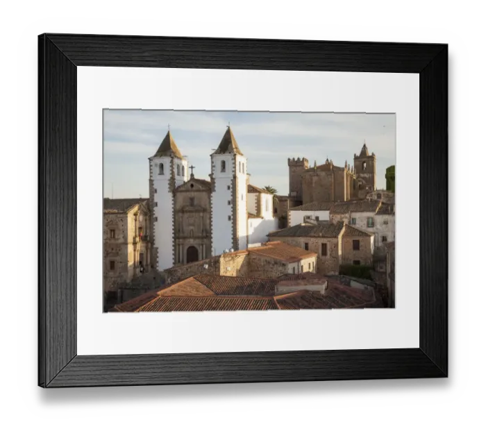 Framed Print : Old town of Caceres with the San Francisco Javier church on the background Framed Print : Old town of Caceres with the San Francisco Javier church on the background