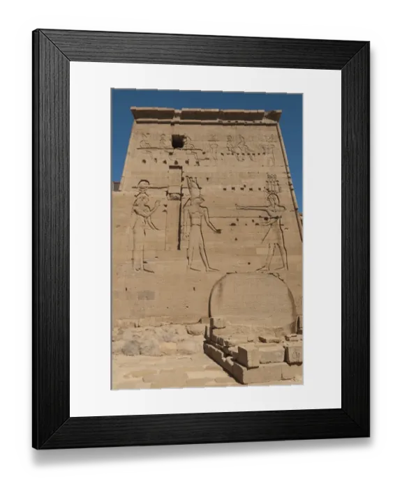 Framed Print : Well-preserved carved relief of the pylon at the Temple of Isis in Philae Framed Print : Well-preserved carved relief of the pylon at the Temple of Isis in Philae