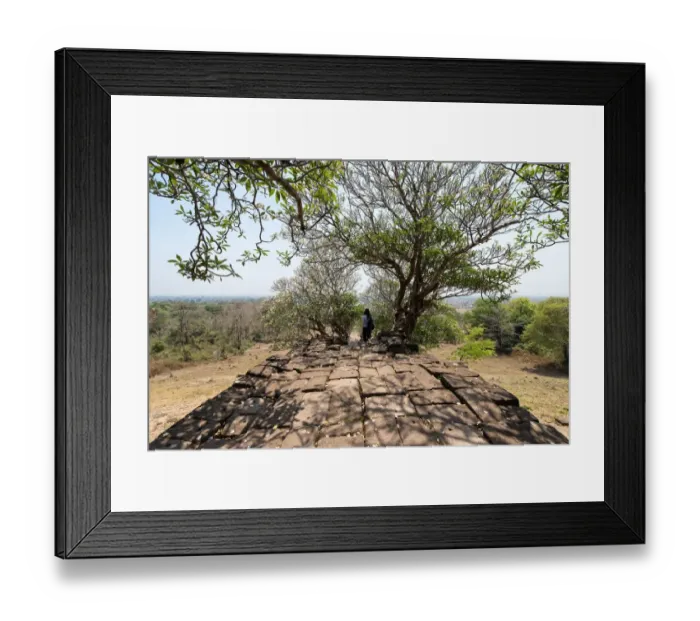 Framed Print : young woman walking on ancient stone stair, Wat Phu, Laos Framed Print : young woman walking on ancient stone stair, Wat Phu, Laos