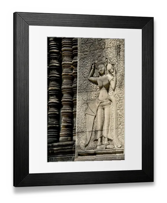 Framed Print : Close-up of a sculpture carved on the wall of a temple, Angkor Wat, Siem Reap, Cambodia Framed Print : Close-up of a sculpture carved on the wall of a temple, Angkor Wat, Siem Reap, Cambodia