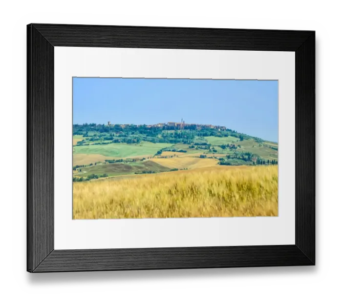 Framed Print : Rolling landscape in Val d Orcia, Tuscany, with Pienza in the background, Italy Framed Print : Rolling landscape in Val d Orcia, Tuscany, with Pienza in the background, Italy