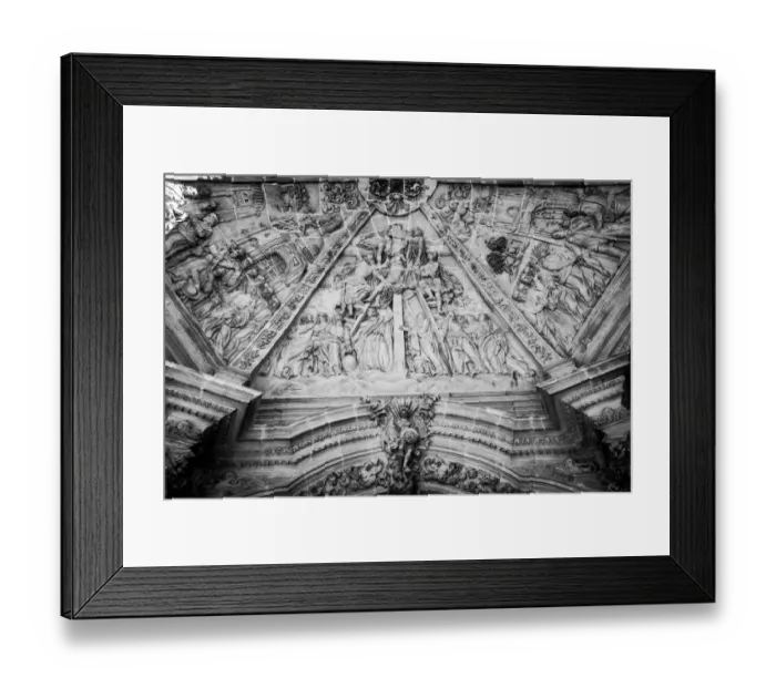 Framed Print : Detail Ornaments carved church facade Framed Print : Detail Ornaments carved church facade