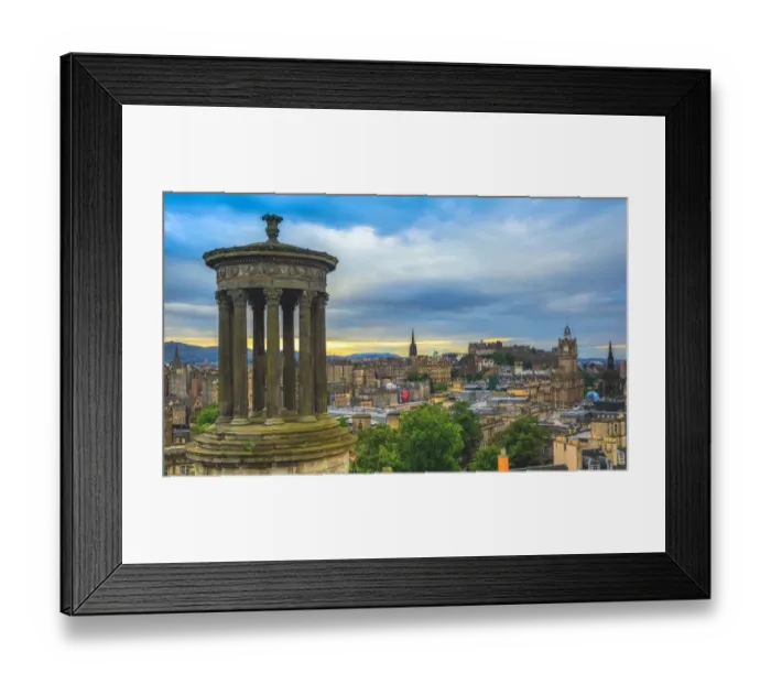 Framed Print : Dugald Stewart Monument with the view of Edinburgh city at dusk Framed Print : Dugald Stewart Monument with the view of Edinburgh city at dusk