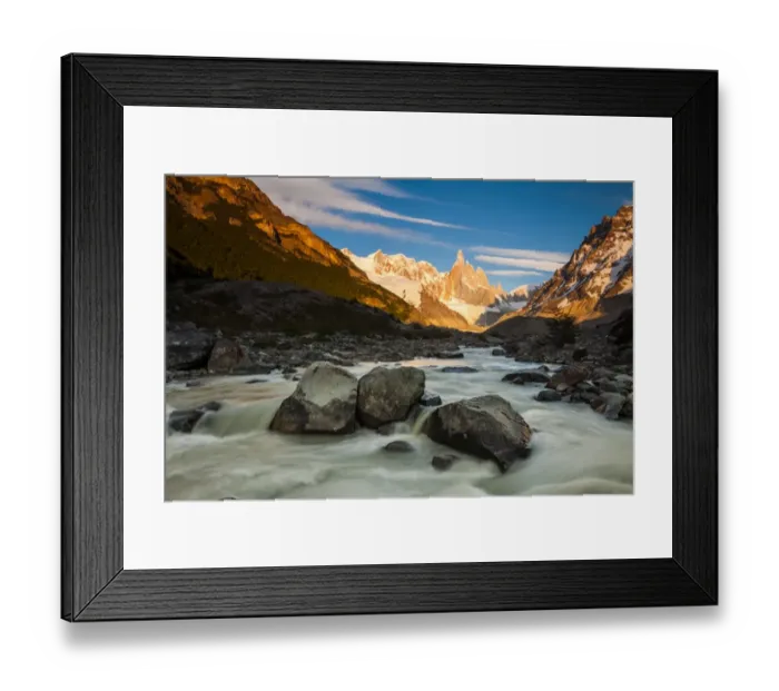 Framed Print : Dawn on the river at the mountain Cerro Torre Framed Print : Dawn on the river at the mountain Cerro Torre