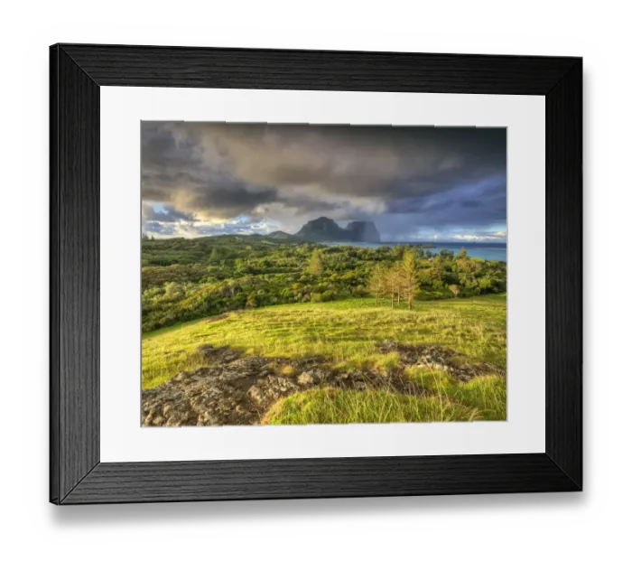 Framed Print : Scenically beautiful and a world heritage designated location, Lord Howe Island lies between the South Pacific ocean and the Tasman sea off the coast of New South Wales, Australia Framed Print : Scenically beautiful and a world heritage designated location, Lord Howe Island lies between the South Pacific ocean and the Tasman sea off the coast of New South Wales, Australia