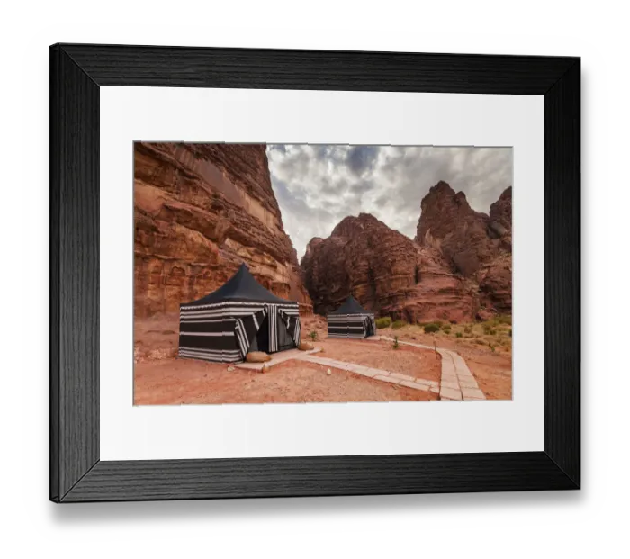 Framed Print : Tourist tents in Wadi Rum dessert, Jordan