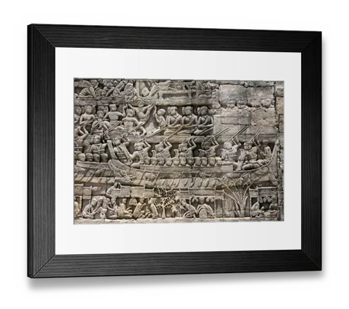 Framed Print : Bas-reliefs at the Bayon temple, Siem Reap, Cambodia