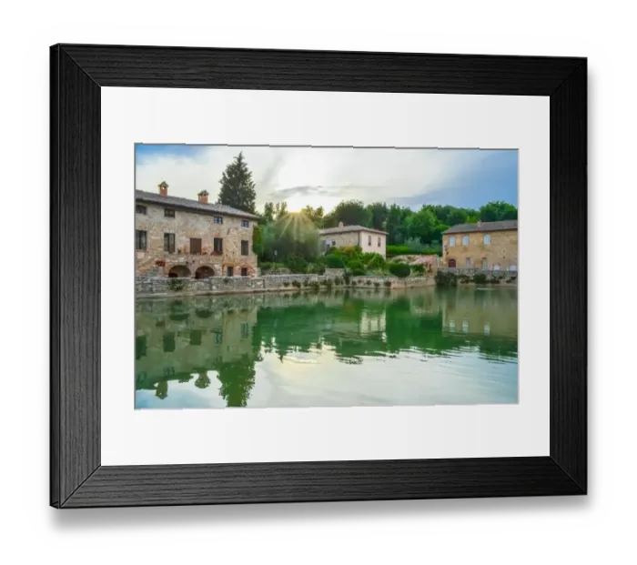 Framed Print : Old town of Bagno Vignoni with thermal pool in old town square, Tuscany, Italy Framed Print : Old town of Bagno Vignoni with thermal pool in old town square, Tuscany, Italy