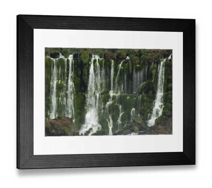 Framed Print : Multiple waterfalls along a fault line in tropical vegetation Framed Print : Multiple waterfalls along a fault line in tropical vegetation