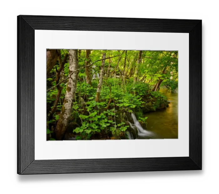 Framed Print : Forest and Small Waterfall at Plitvice Lakes National Park