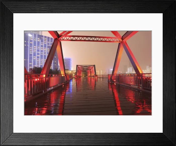 Framed Print : Shanghai of red steel bridge Inverted reflection Framed Print : Shanghai of red steel bridge Inverted reflection