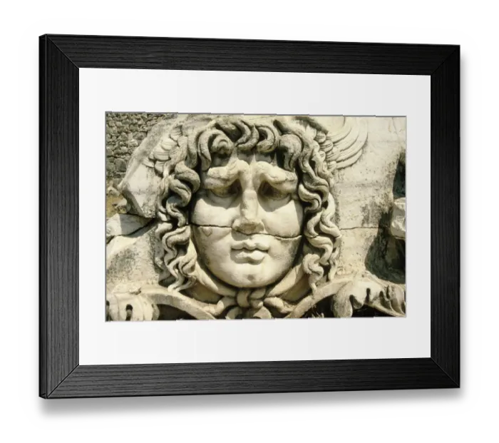Framed Print : Carved head of Medusa, Didyma, Turkey
