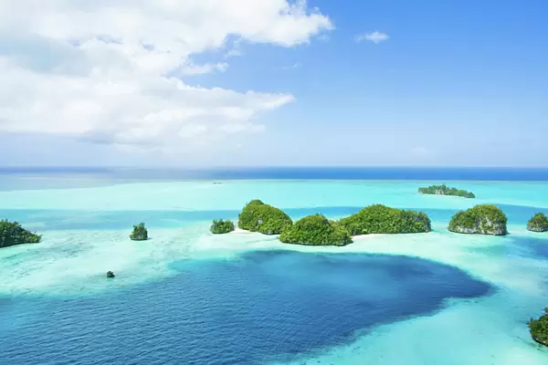 Palau rock islands and tropical water from above