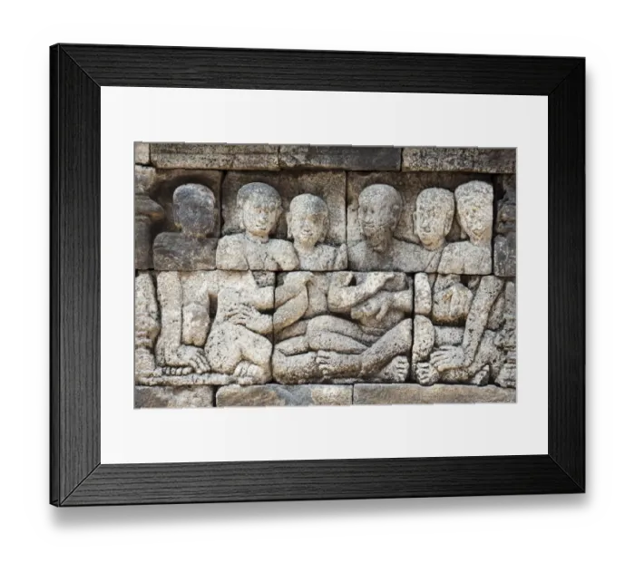 Framed Print : Bas-relief carvings in Borobudur Temple Framed Print : Bas-relief carvings in Borobudur Temple