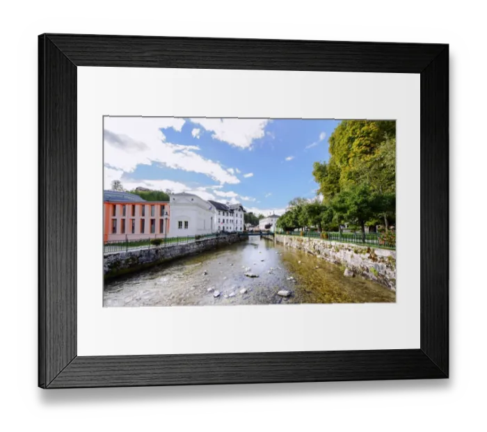 Framed Print : View of river in Bad Aussee, Austria Framed Print : View of river in Bad Aussee, Austria