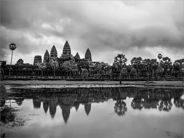 Black and white shot of Angkor Wat