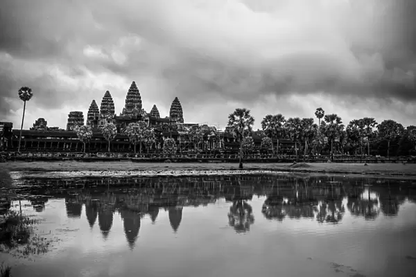 Black and white shot of Angkor Wat