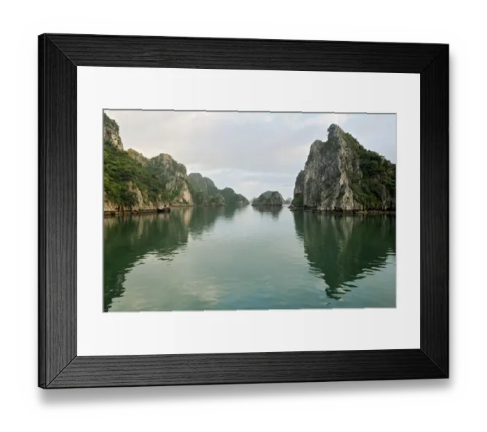 Framed Print : Reflection of karst islands in Bai Tu Long Bay