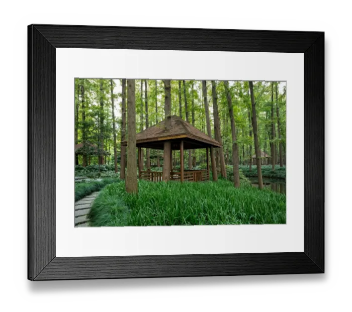 Framed Print : Wooden pavilion in forest, Hangzhou, China Framed Print : Wooden pavilion in forest, Hangzhou, China