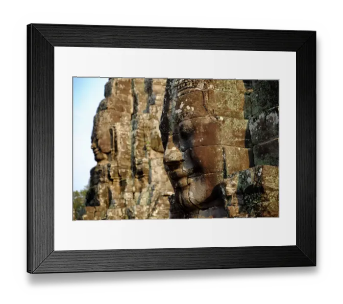 Framed Print : Close-up Of Buddha face carved on stone at Angkor Framed Print : Close-up Of Buddha face carved on stone at Angkor