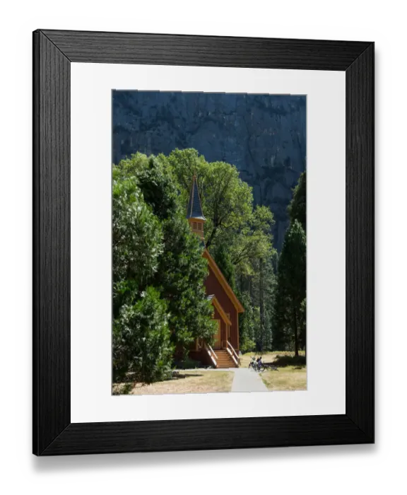Framed Print : Yosemite Valley Chapel with bikes Framed Print : Yosemite Valley Chapel with bikes
